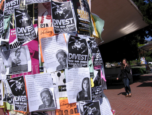 Fliers on the UC Berkeley campus during debates over divestment