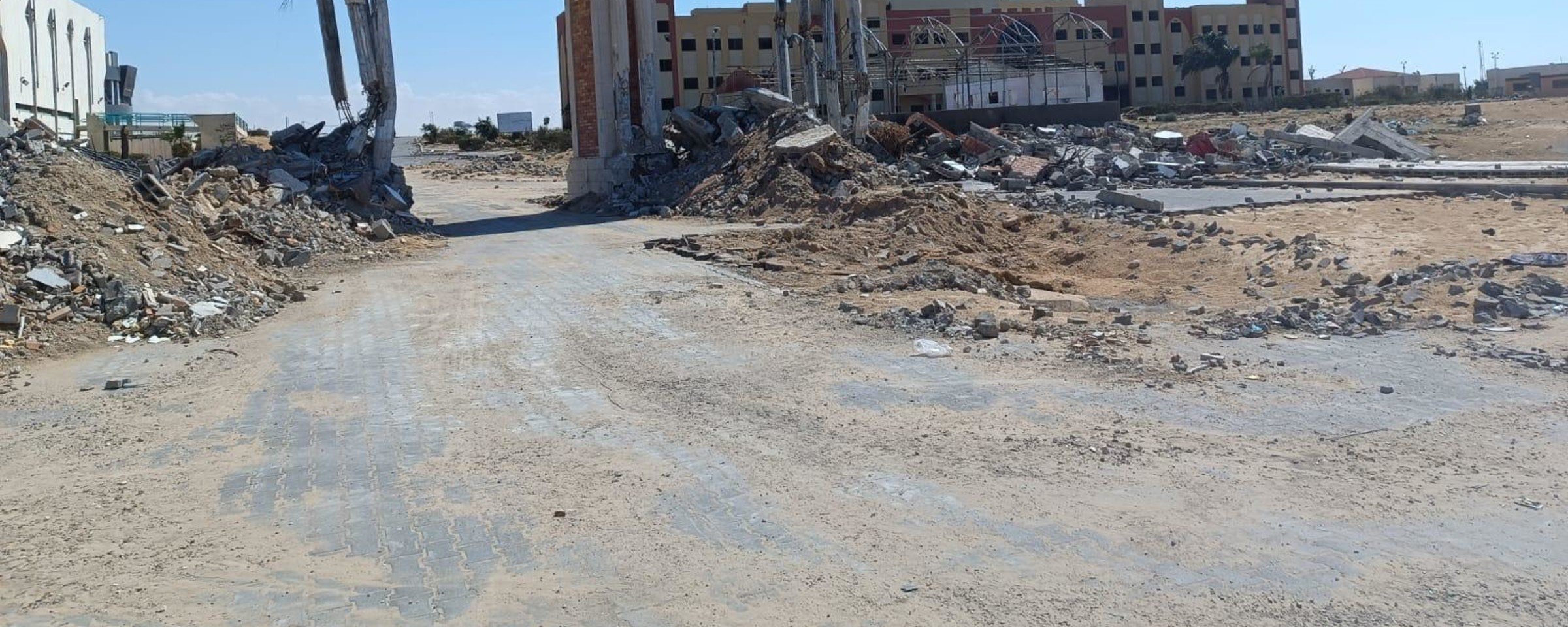The largely destroyed arches at the entrance to Al-Aqsa University in southern Gaza 