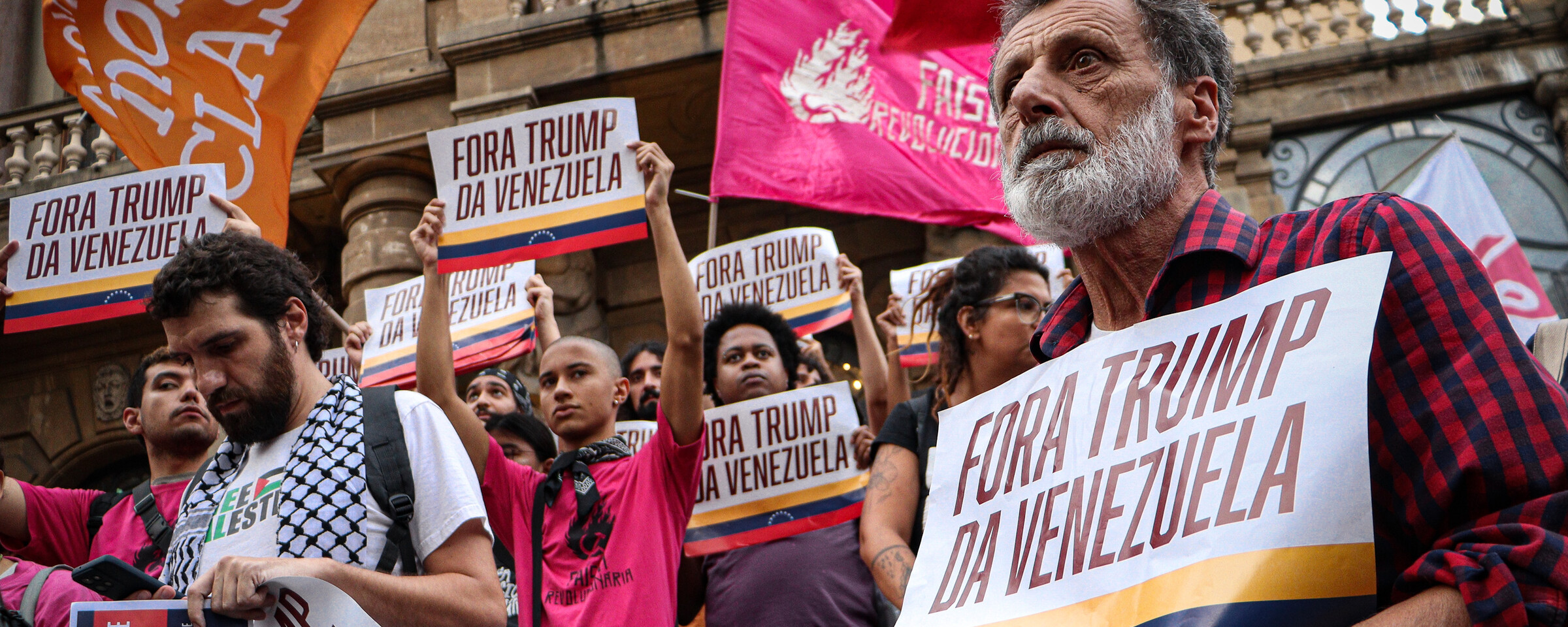 People protest against Donald Trump and in solidarity with Venezuela