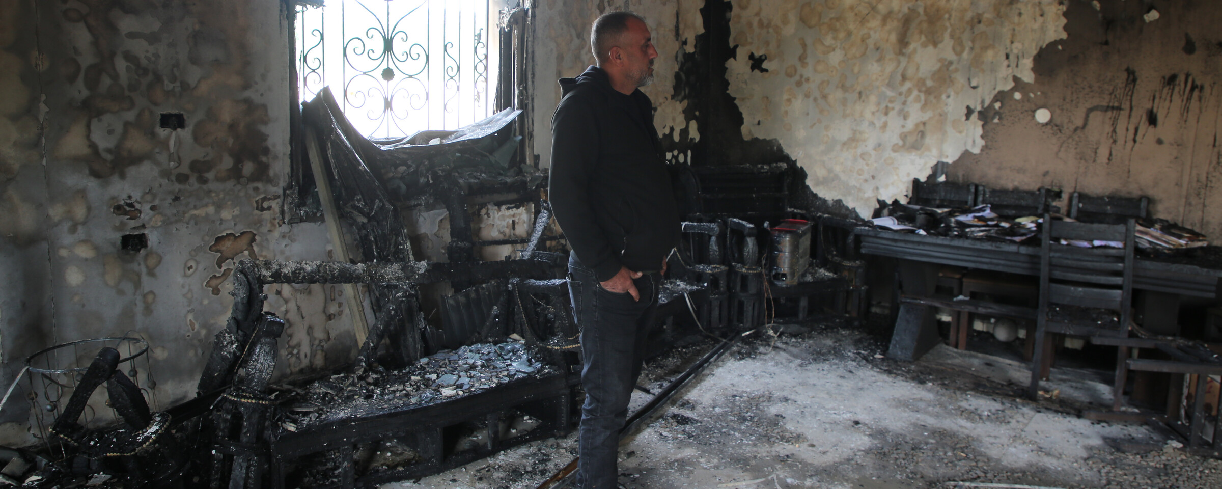 Man standards in burned out room