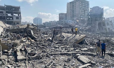 A scene of rubble and destruction