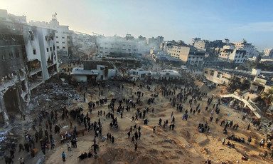 An aerial view of the area around Gaza's largest hospital after it came under a major Israeli attack 