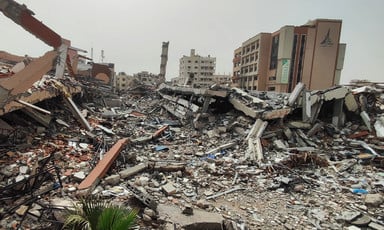 Rubble amid some buildings in Gaza City 