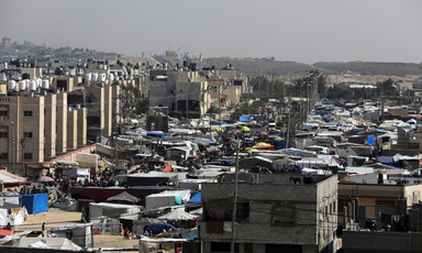 Buildings and makeshift tents in southern Gaza
