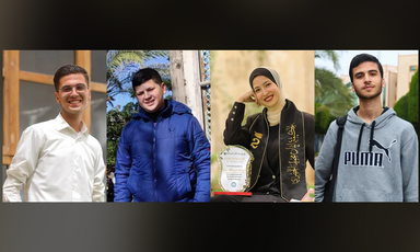 A collage consisting of four photos, each one having a child