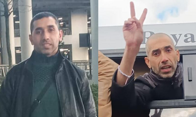 Two side-by-side portrait photos of the same man: in the left image he appears well-groomed and in good condition, while in the right image he looks visibly worn with his face noticeably thinner