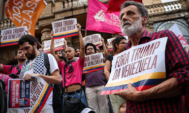 People protest against Donald Trump and in solidarity with Venezuela