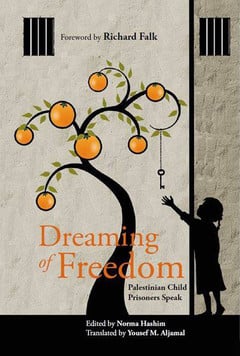 Cover of Dreaming of Freedom book shows illustration of child reaching for key hanging from orange tree