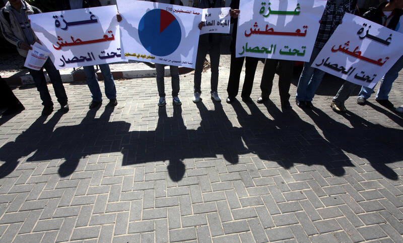 youths hold signs protesting the siege on Gaza