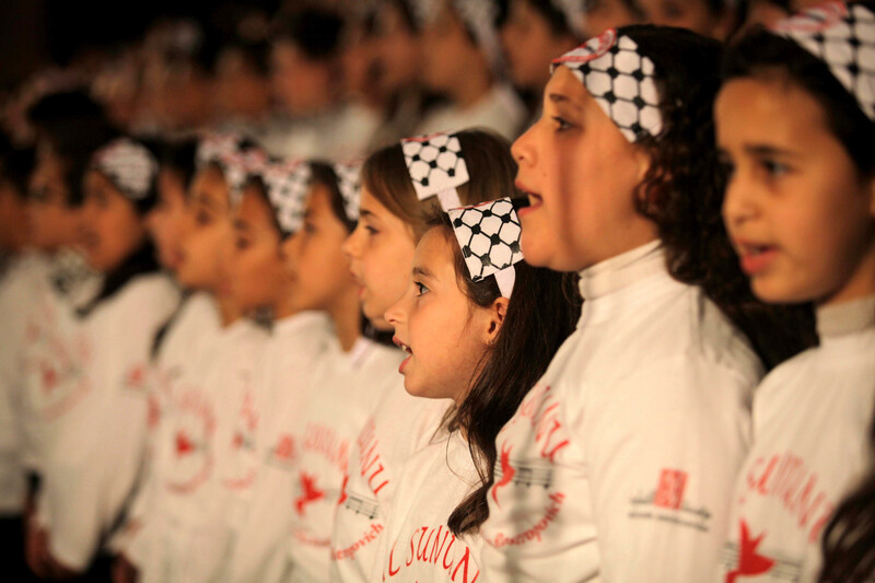 Close-up of girls singing