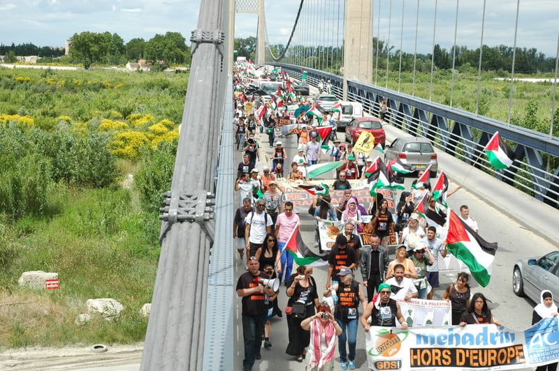 More than 350 people marched from Avignon to the French headquarters of Mehadrin, an Israeli agricultural export company that plays a leading role in the colonisation of Palestinian land