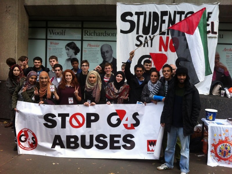 Student campaigners at King's College London hold a demonstration calling on the university not to award a lucrative security contract to G4S