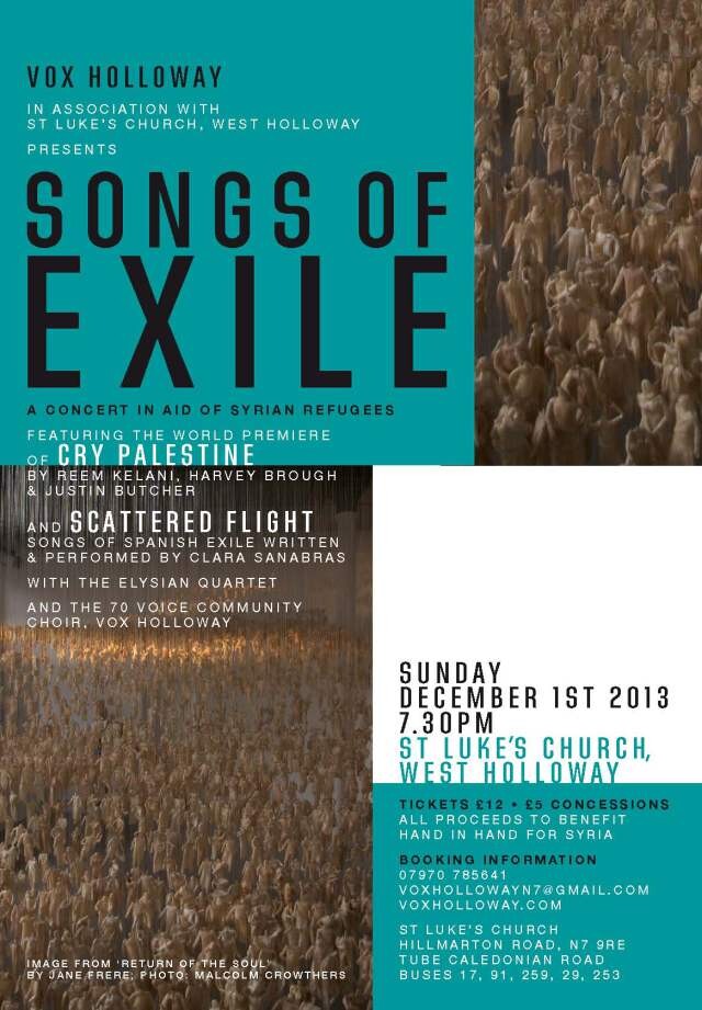 Flyer for Syrian refugee fundraiser featuring Reem Kelani