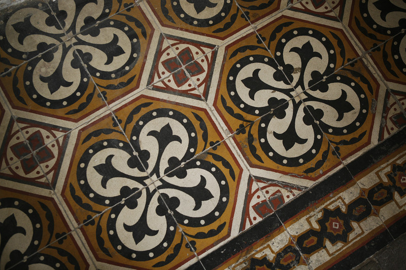 Close-up of patterned tile floor