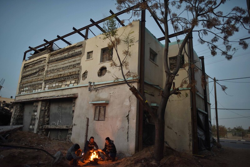 A view of the severely damaged home used as a site of installation by Dutch artist