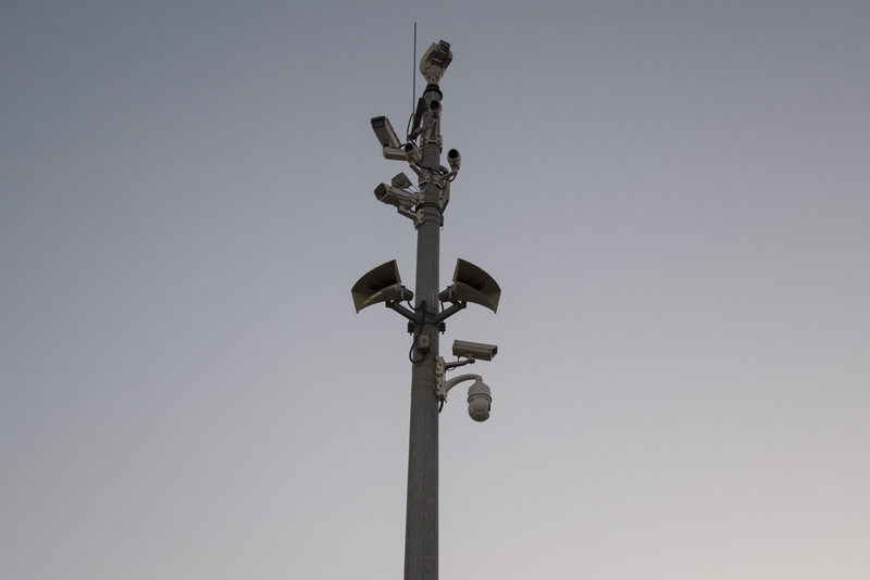 A lamppost in Izzawiyeh with numerous cameras pointing in all directions.