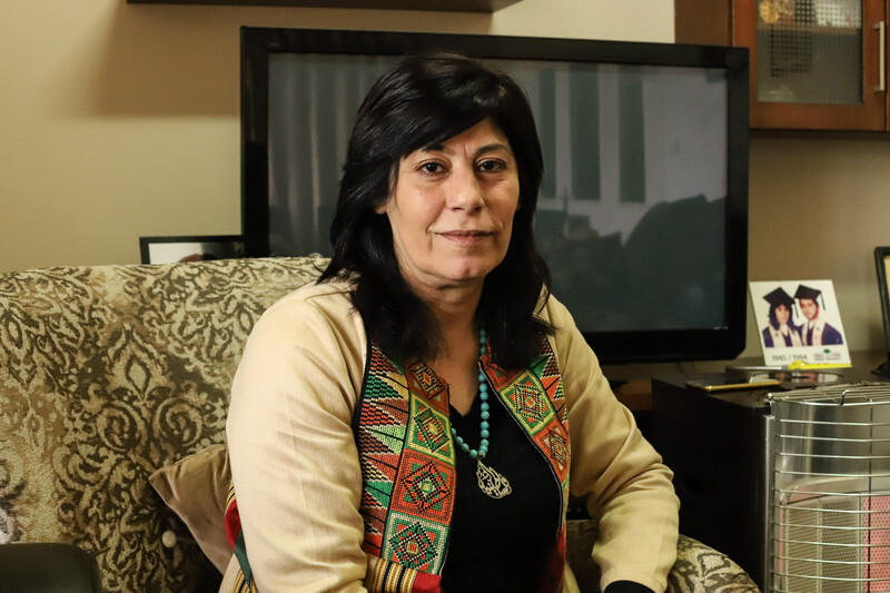 Khalida Jarrar in her living room at home in Ramallah