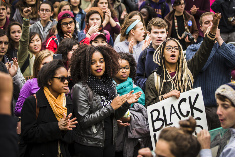 Many people take part in a demonstration