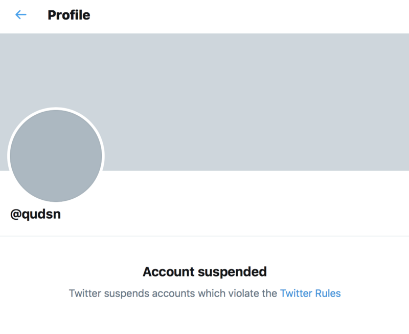 Screenshot from Twitter shows page of closed account