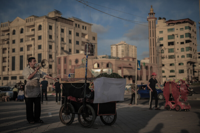 A vendor touts for business on a Gaza street