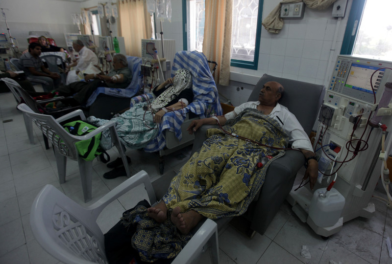 Patients receive dialysis treatment in a hospital room