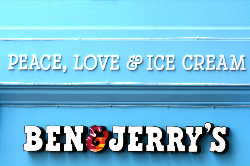 Peace, love and ice cream above words Ben and Jerry's