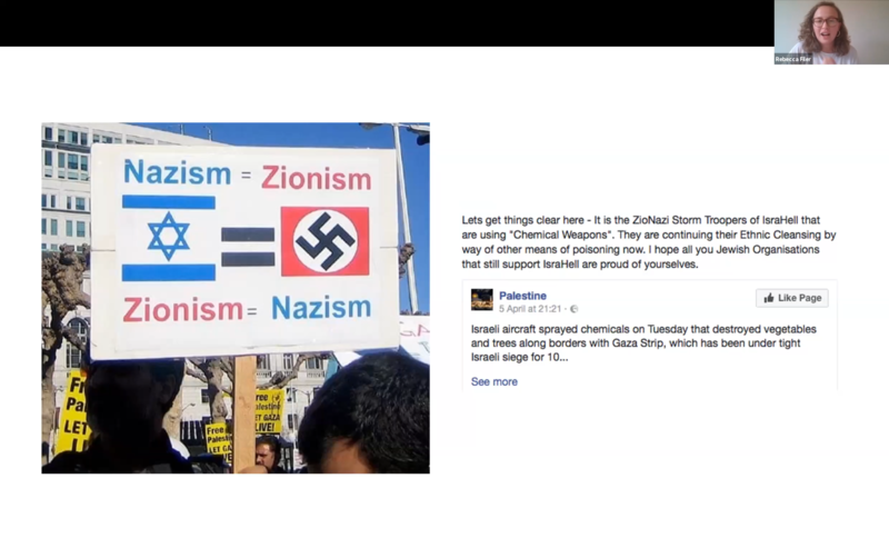 Zoom session slide about comparing Zionism to Nazism