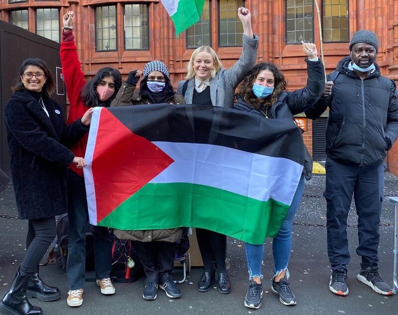 Activists with Palestinian flags