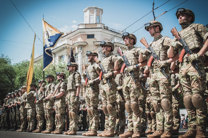 Soldiers from the Nazi Azov Battalion on parade