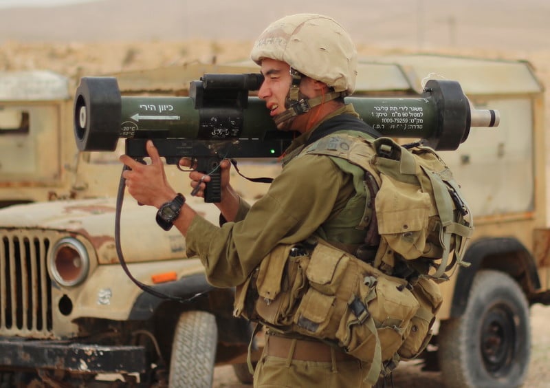 An Israeli soldier aims an anti-tank missile