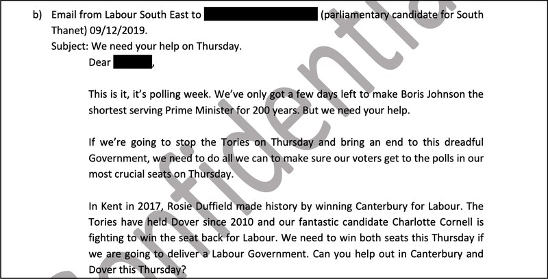 Email screenshot about polling week in South Thanet