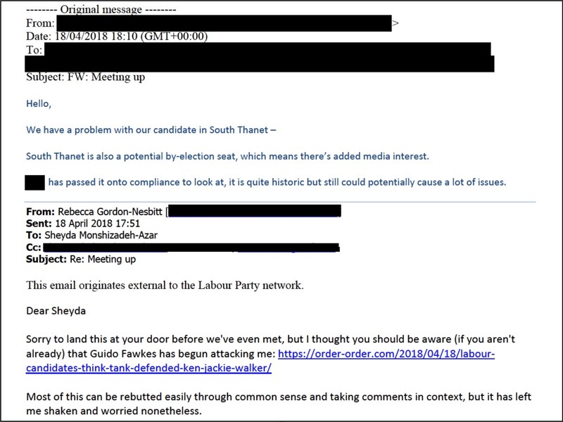Screenshot of a Labour email chain
