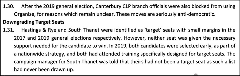 Screenshot of document on downgrading target seats