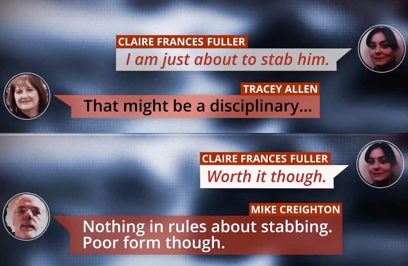 Screenshot shows a discussion about stabbing someone