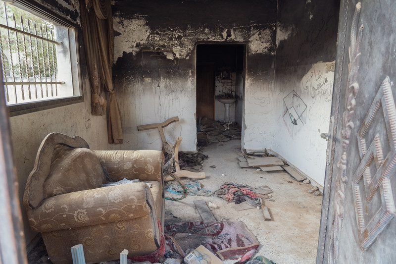 The charred remains of the Dawabsheh living room