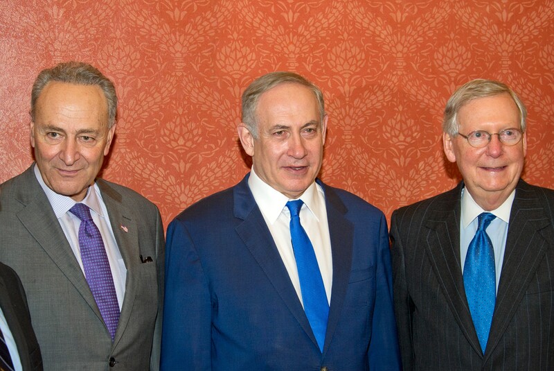 Senator Chuck Schumer and Senator Mitch McConnell alongside Prime Minister Benjamin Netanyahu