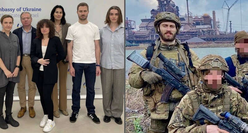 Collage shows a man in uniform on the right; on the left the same man meets diplomats in Israel