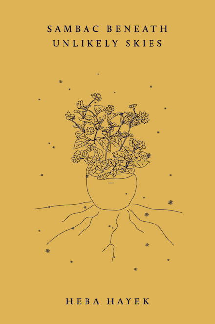 "A yellow book cover featuring a small potted plant in black ink, with flowers rising up.
