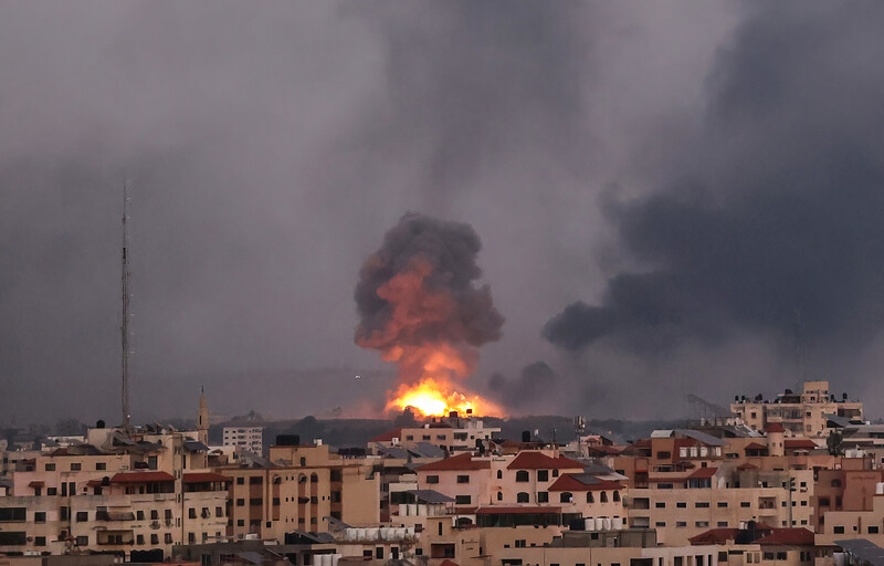 Smoke and fire rises after an airstrike on Gaza