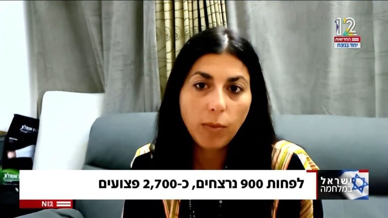Screenshot of a woman doing a TV interview