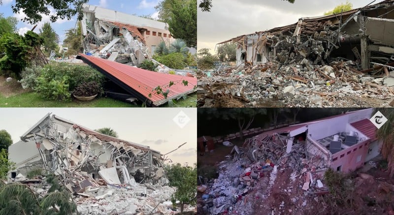 Collage shows four flattened buildings