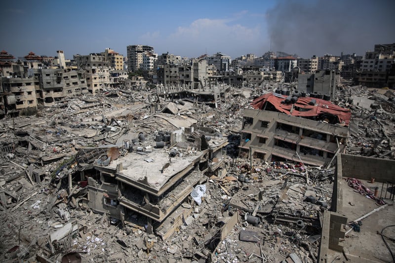 The rubble of al-Shifa and nearby buildings