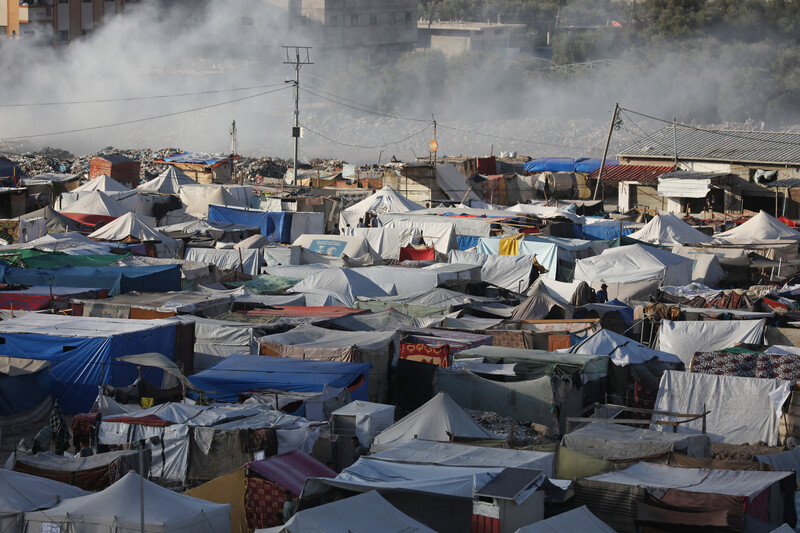 Tents and other temporary structures are cramped close together