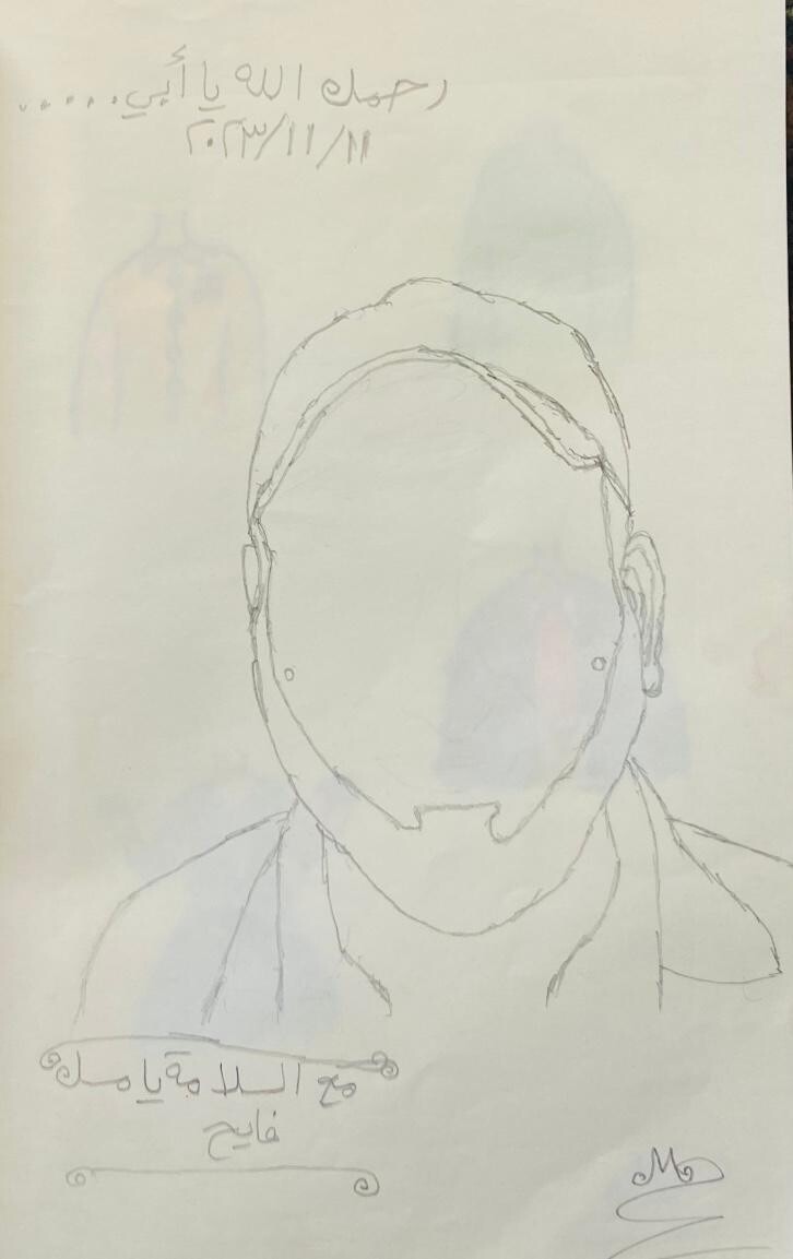 A drawing of a faceless man