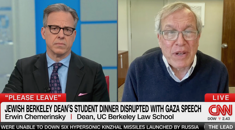 Screenshot from CNN shows host Jake Tapper and Erwin Chemerinsky