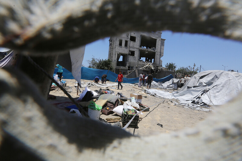 A view of Mawasi's tents after an Israeli bombing