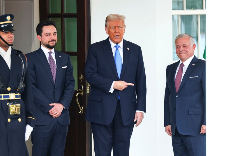 Donald Trump, King Abdullah and Crown Prince Hussein