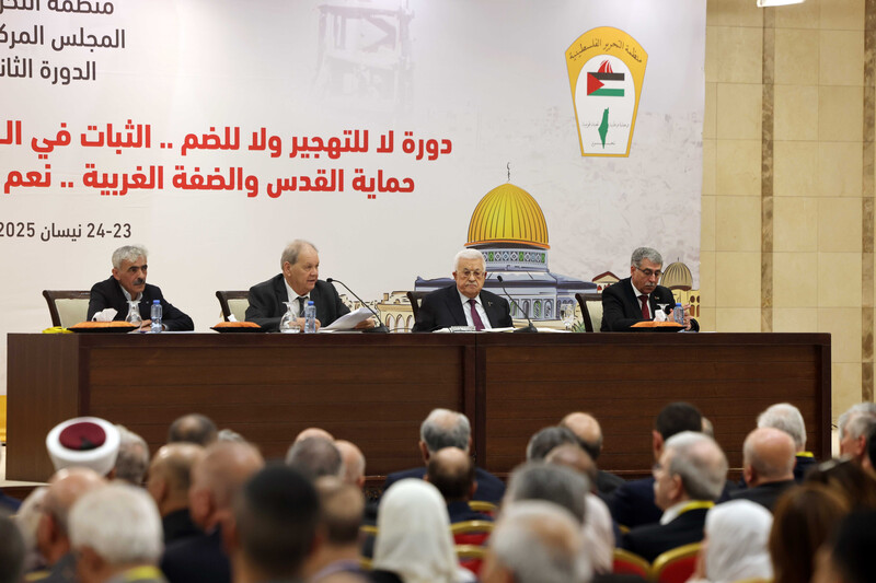 Mahmoud Abbas speaks at a conference