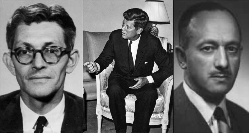 Collage of photos of three men in suits