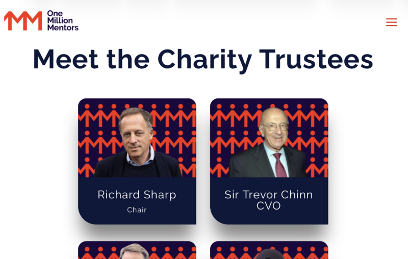 Screenshot from the trustees page of the charity 1 Million Mentors